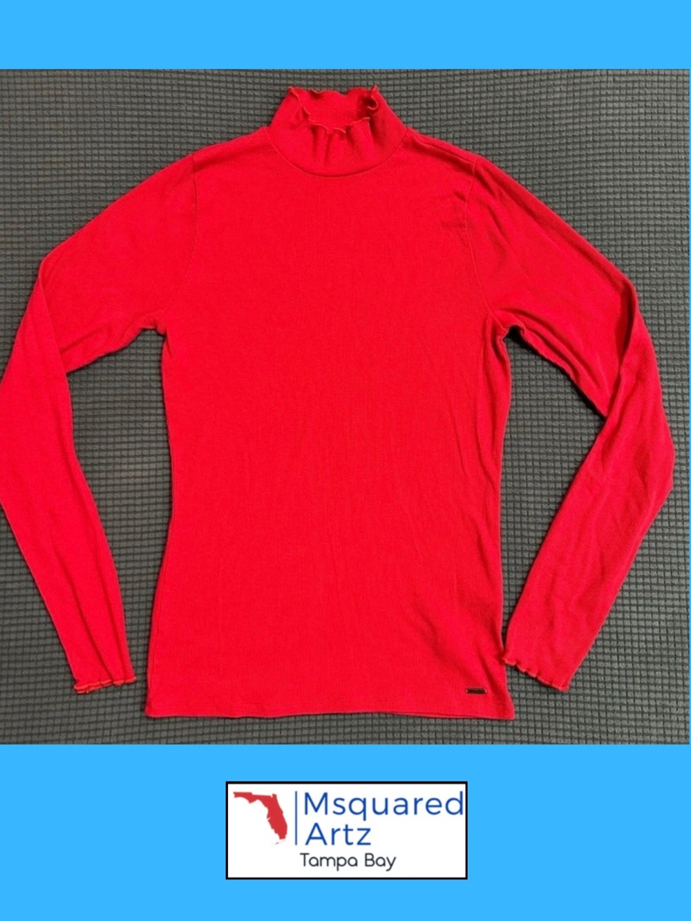 Hollister California Slim Tee Womens Large Red Ribbed Mock Neck Long Sleeve Top